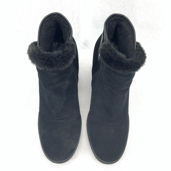 Aquatalia Christa Wedge Booties Womens 10 Black Suede Leather Faux Fur Cozy Glam - Picture 6 of 11